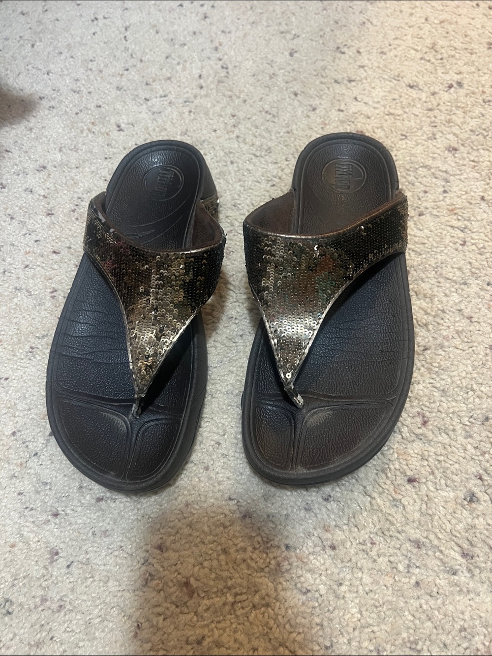 FitFlop Black Sequin Thong Sandals